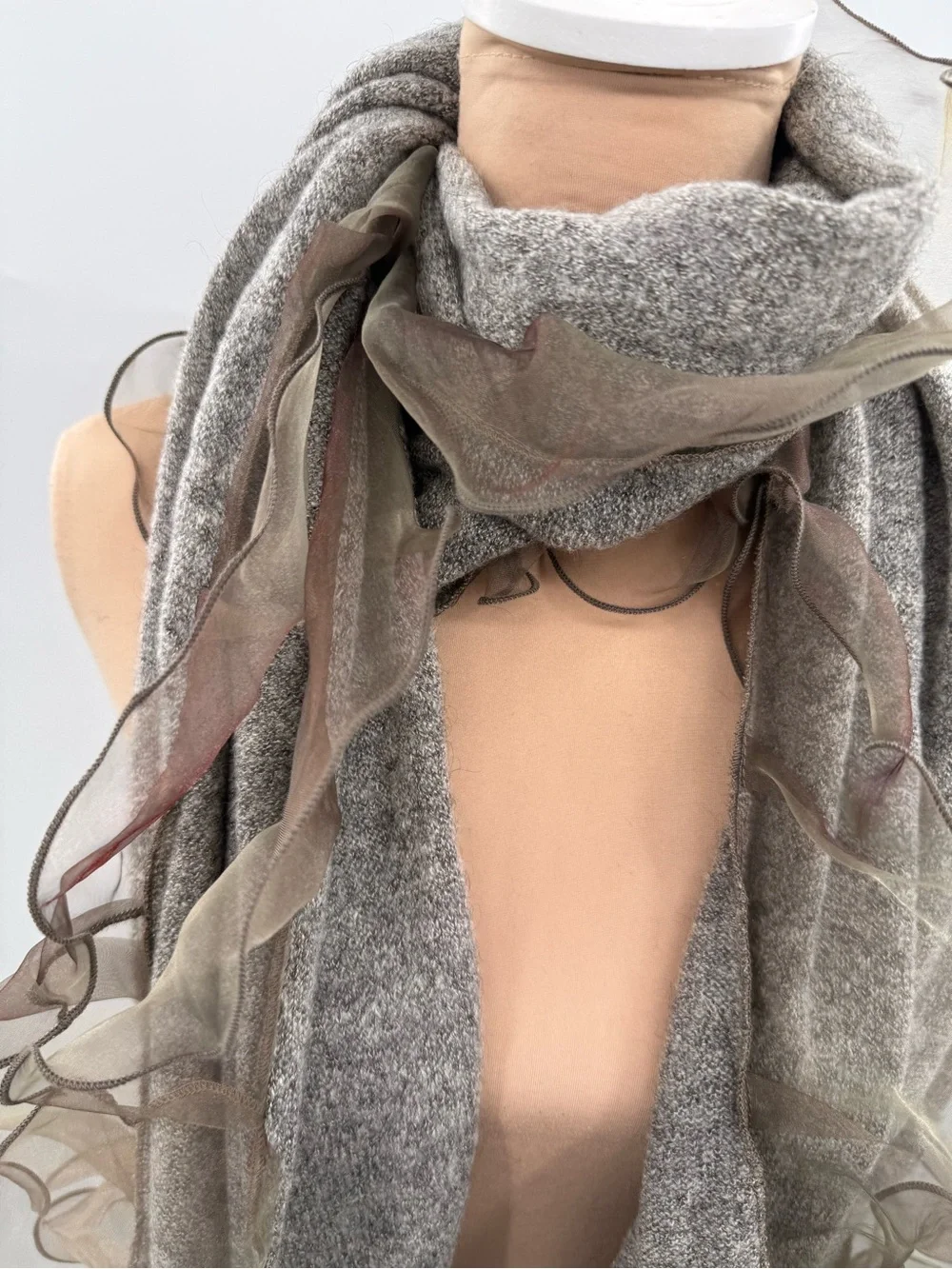 Saldarini 1882 Como Italy Mohair Blend Ruffle Organza Trim Scarf Shawl Wrap NWT